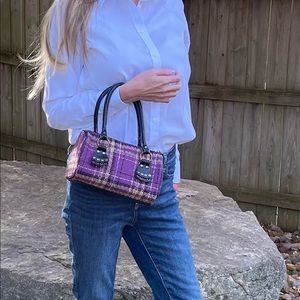 Vintage purple plaid small barrel handbag